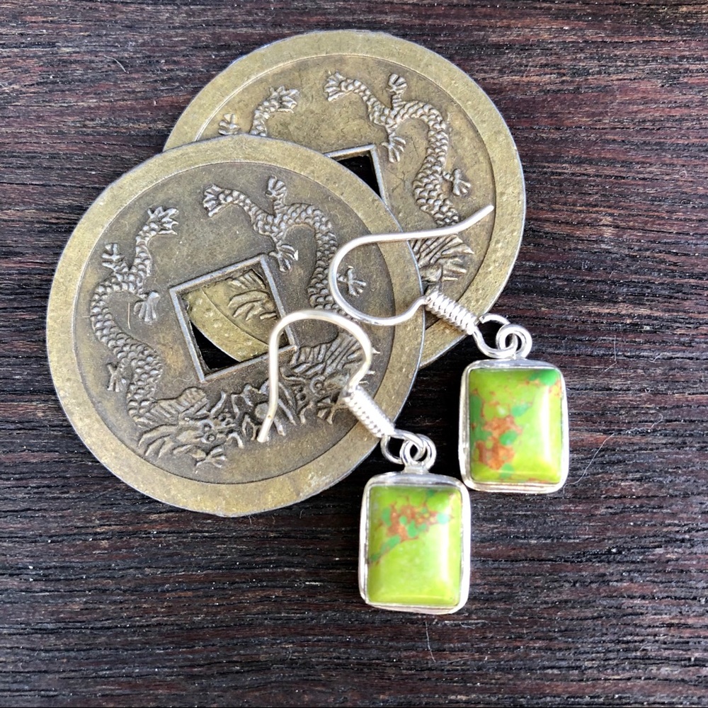 ✨GREEN COPPER TURQUOISE DANGLE EARRINGS✨ - Picture 4 of 6